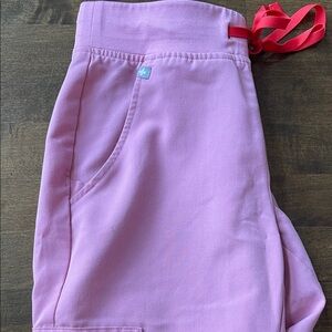Figs Pink Shorts with Red Accent